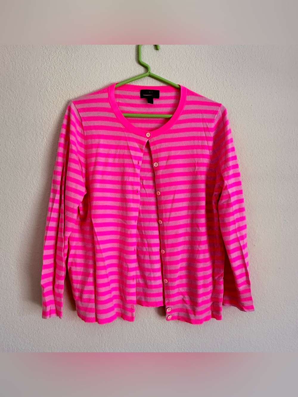 J.Crew Featherweight Italian Cashmere Cardigan Pink Stripe Button down XL